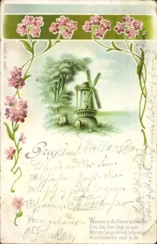 Litho Windmühle, Blumen, Warum in die Ferne schweifen?