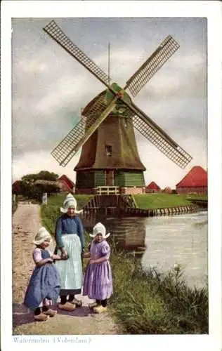 Ak Volendam Nordholland, Windmühle, Mädchen in Trachten