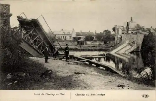 Ak Choisy au Bac Oise, zerstörte Brücke