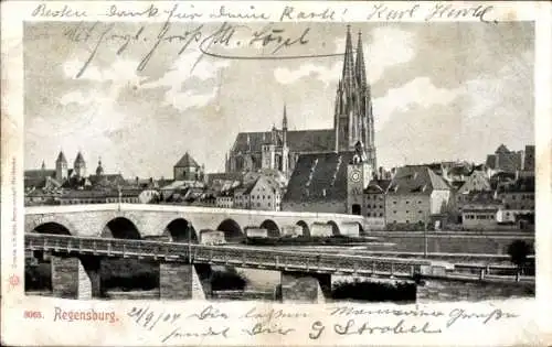 Ak Regensburg an der Donau Oberpfalz, Dom, Steinerne Brücke, Walhalla