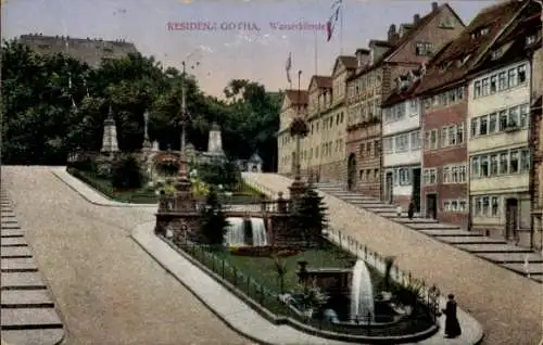 Ak Gotha, Blick auf die Residenzstadt, Wasserkünste, Fahne