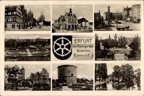 Ak Erfurt in Thüringen, Stadtpark-Aufgang, Bahnhofsplatz, Dom, Severikirche