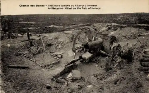 CPA Aisne, Chemin des Dames, Artilleurs tombés au Champ d'honneur