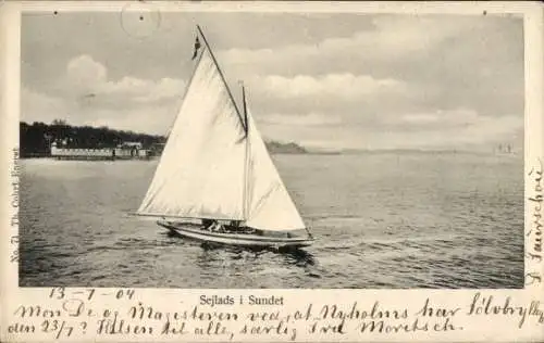 Ak Dänemark, Segelboot auf dem Wasser