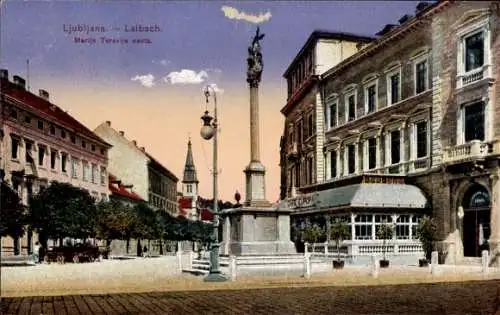 Ak Ljubljana Laibach Slowenien, Blick auf die Maria-Theresien-Straße in Ljubljana mit einer St...