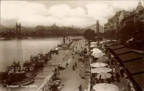 Ak Budapest Ungarn, Donau, Uferpromenade, Dampferanlegestelle