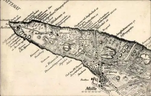 Ak Mölle Schweden, Karte von Mölle und Umgebung, viele geografische Namen und Orte