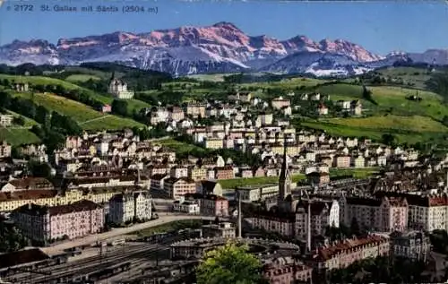 Ak Sankt Gallen Stadt Schweiz, Gesamtansicht mit Säntis