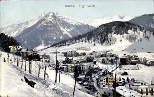 Ak Davos Kanton Graubünden, Schneebedeckte Landschaft, Berge, Stadtansicht, Englisch Viertel