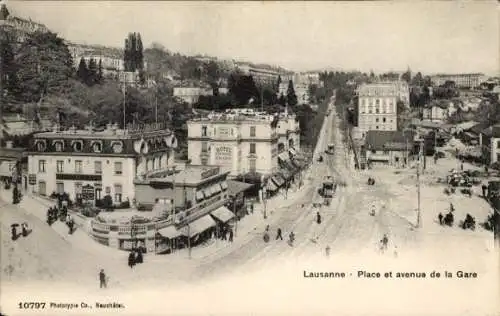 Ak Lausanne Kanton Waadt, Place et avenue de la Gare