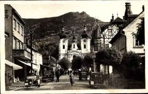 Ak Haindorf Isergebirge Region Reichenberg, Kirche, Café