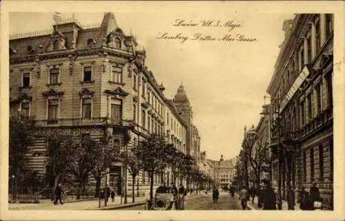 Ak Lwiw Lwów Lemberg Ukraine, Straße 3. Mai, Lemberg, historische Architektur, schwarz-weiß