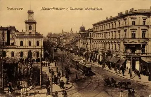 Ak Warszawa Warschau Polen, Marschallstraße, Wiener Bahnhof, Straßenbahn-Linie 3