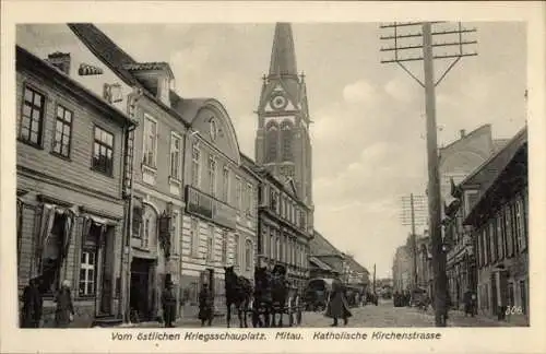 Ak Jelgava Mitau Lettland, Katholische Kirchenstraße, deutsche Soldaten