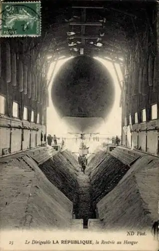 Ak La Rentrée au Hangar du Dirigéable République, Luftschiffhalle, Französisches Luftschiff