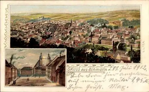 Litho Schmölln in Thüringen, Gesamtansicht, Marktplatz