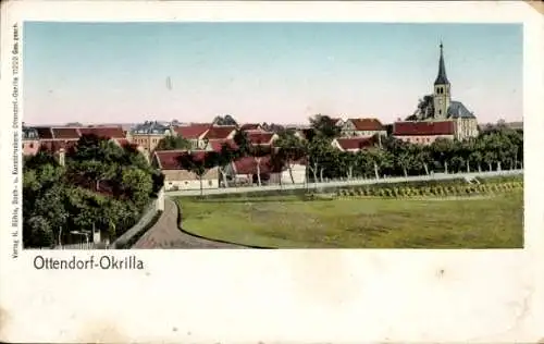 Ak Diensdorf Ottendorf-Okrilla Sachsen, Stadtansicht, Kirche, Wohnhäuser, ländliche Umgebung