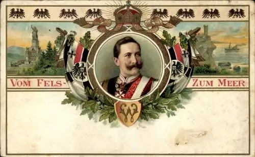 Litho Vom Fels zum Meer, Kaiser Wilhelm II., Patriotik, Nationaldenkmal