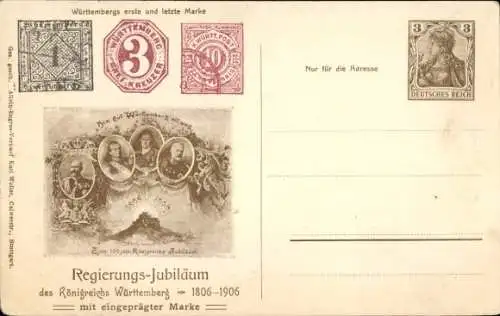 Ganzsachen Briefmarken Ak Regierungs-Jubiläum des Königreichs Württemberg 1806-1906
