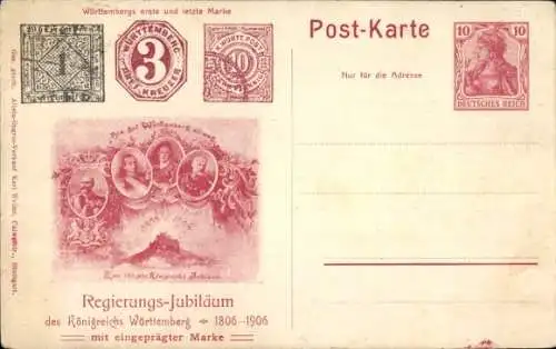 Ganzsachen Briefmarken Ak Regierungs-Jubiläum des Königreichs Württemberg 1806-1906