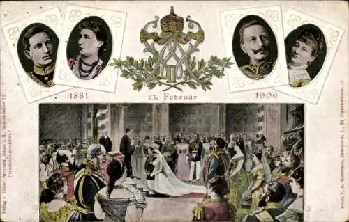 Ak Kaiser Wilhelm II., Kaiserin Auguste Viktoria, Silberhochzeit 1906