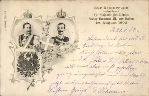 Ak Vittorio Emanuele III., König Viktor Emanuel III. von Italien, Kaiser Wilhelm II., Besuch 1902