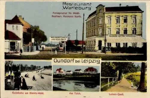 Ak Gundorf Böhlitz Ehrenberg Leipzig in Sachsen, Restaurant Warteburg, Rodelbahn, Luisen-Quelle