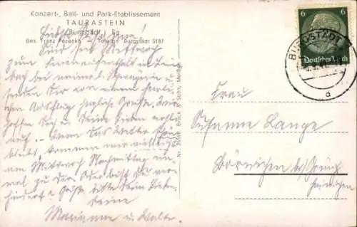 Ak Taurastein Burgstädt in Sachsen, Konzert- und Ball-Etablissement, Gartenansicht