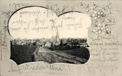 Passepartout Ak Burgstädt in Sachsen, Blick auf den Ort, Kirche