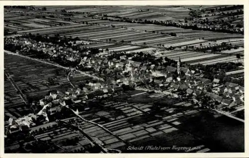 Ak Schaidt Wörth am Rhein in der Pfalz, Fliegeraufnahme