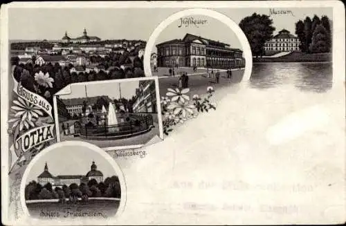 Litho Gotha in Thüringen, Hoftheater, Museum, Schlossberg, Schloss Friedenstein