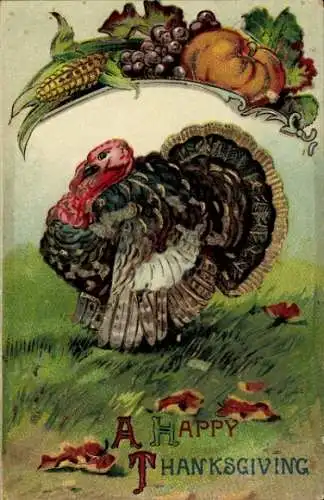 Präge Ak Thanksgiving, Truthahn, Früchte