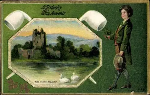 Präge Passepartout Ak Killarney Irland, Ross Castle, St. Patrick's Day