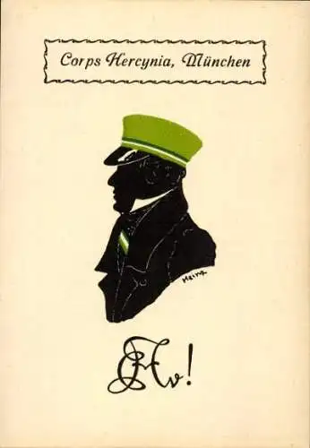 Studentika Ak München, Corps Hercynia, Schattenschnitt eines Studenten, KSCV