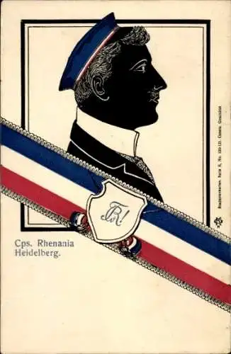 Studentika Ak Heidelberg, Corps Rhenania, Schattenbild eines Studenten, KSCV