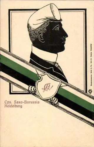 Studentika Ak Heidelberg, Corps Saxo Borussia, Schattenbild eines Studenten, KSCV