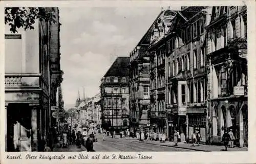 Ak Kassel in Hessen, Obere Königsstraße mit Blick auf die St. Martins Türme