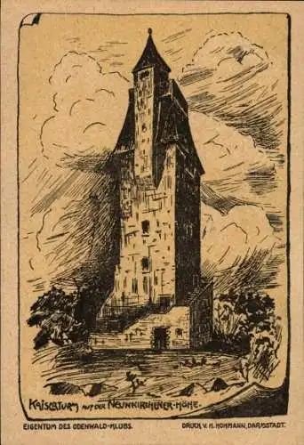 Künstler Ak Gadernheim Lautertal im Odenwald, Neunkircher Höhe, Kaiserturm