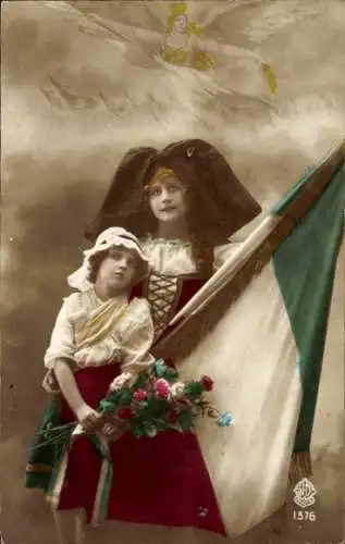 Ak Frankreich, Elsässerinnen, Volkstracht, Fahne