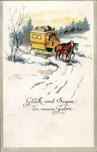 Ak Glückwunsch Neujahr, Postkutsche, Schnee, Winter