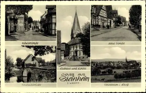 Ak Steinheim in Westfalen, Höxterstraße, Heubachbrücke, Rathaus und Kirche, neue Strasse