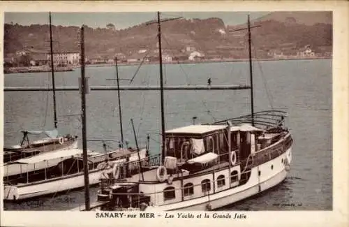 Ak Sanary sur Mer Var, Yachten und das Grand Jetée