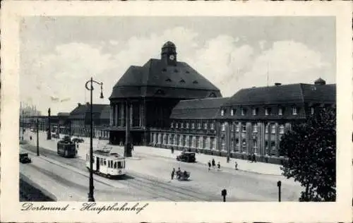 Ak Dortmund im Ruhrgebiet, Dortmund Hauptbahnhof, Straßenbahn, Personen