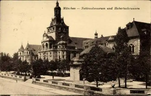 Ak München, Nationalmuseum, Hubertusbrunnen