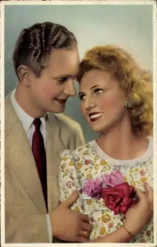 Ak Liebespaar, Rosen