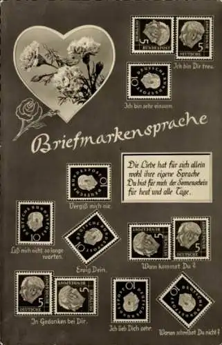Ak Briefmarkensprache, Liebespaar