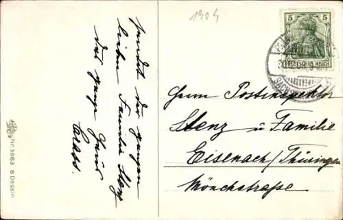 Ak Glückwunsch Neujahr, Stechpalmen, Beeren, Wohnhaus im Mondlicht