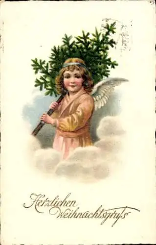 Ak Glückwunsch Weihnachten, Engel, Tannenbaum