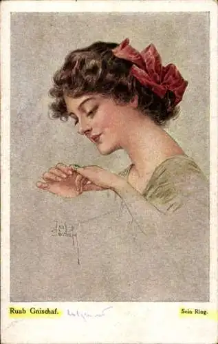 Künstler Ak Gnischaf, Ruab, Sein Ring, Frauenportrait