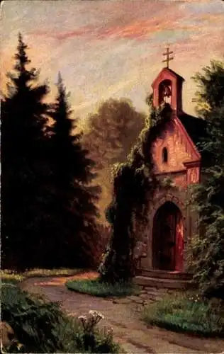 Ak Abendfrieden, Kapelle, Wald, Tannenbäume
